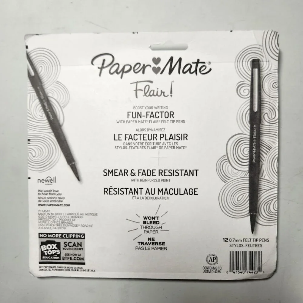 Paper Mate Flair Felt Tip Pens Medium Point (0.7mm) 12 count Markers New Ink col